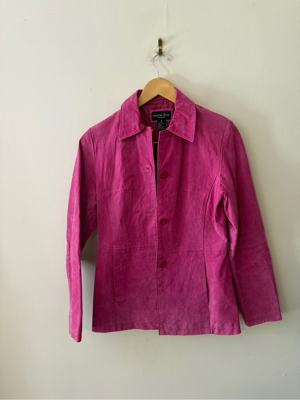 Y2K vintage Neutral Zone Women's Fuchsia Suede Button Jacket